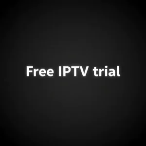 Streaming device showing app interface promoting Free IPTV trial on smart TV
