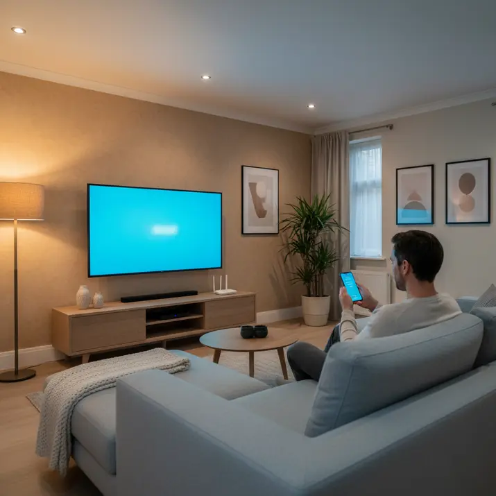 IPTV Portal setup on Smart TV in a modern UK living room