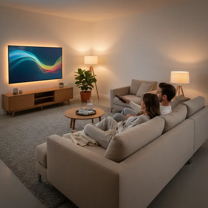 Premium home IPTV streaming setup in a modern UK living room