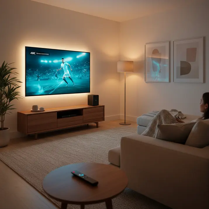 Premium home IPTV streaming setup in a modern UK living room