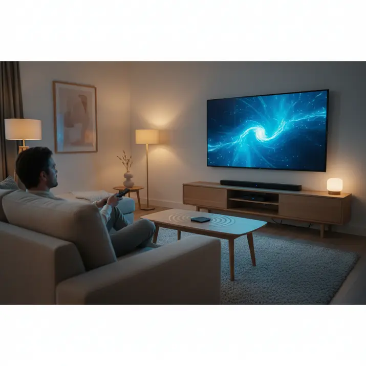 Premium UK living room streaming setup for an IPTV free trial