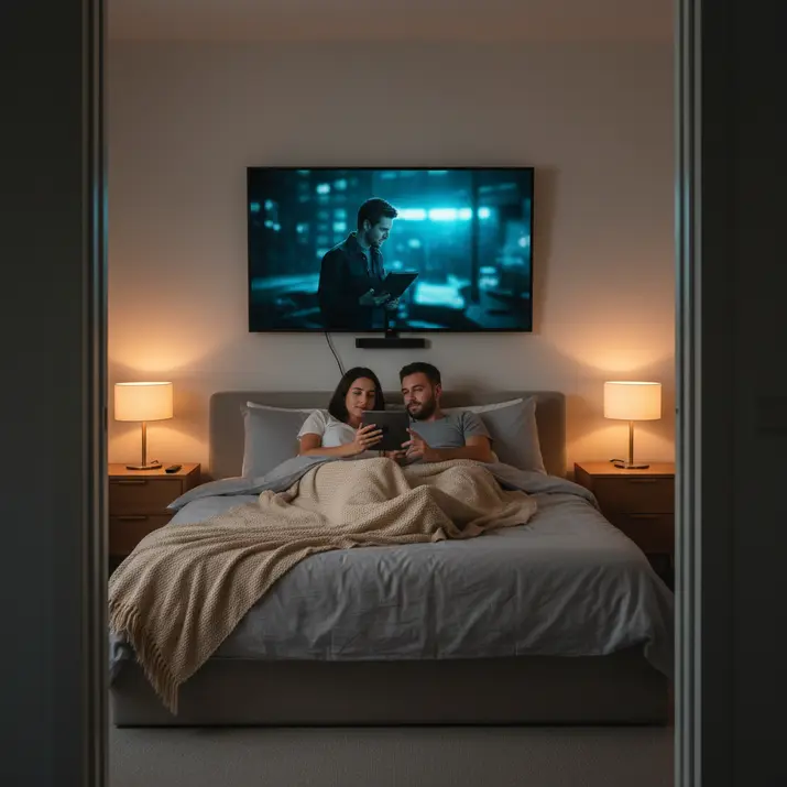 Multi-device 4K IPTV streaming in a cozy home setup