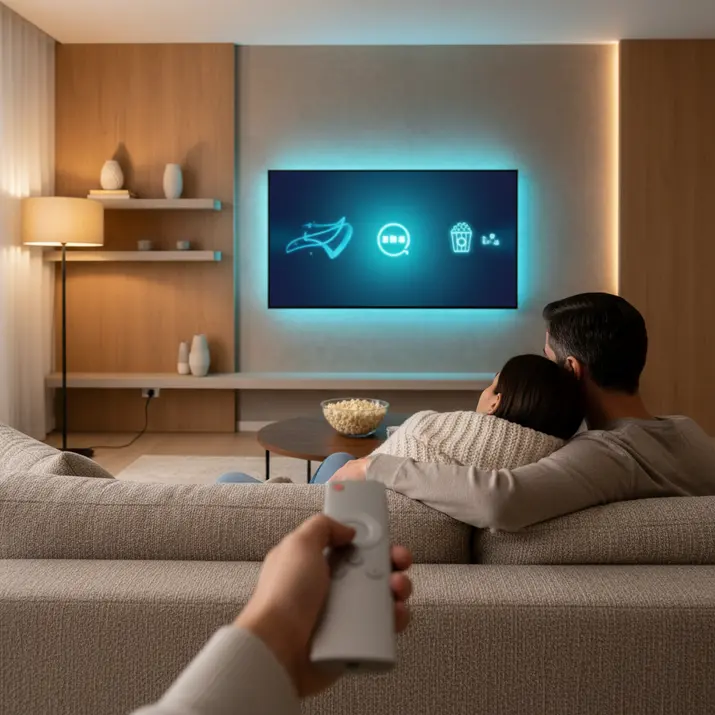 Cozy premium IPTV movie and live TV night at home