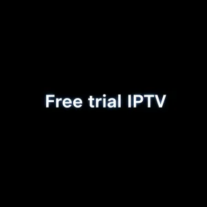 Streaming app interface showing Free trial IPTV channels on smart TV screen