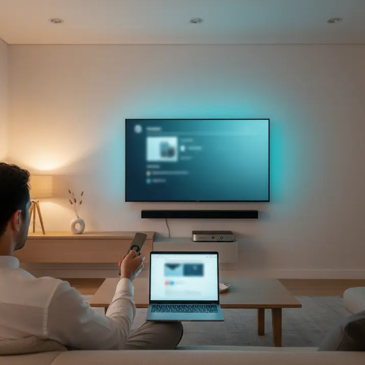 IPTV subscription setup with remote control and streaming TV