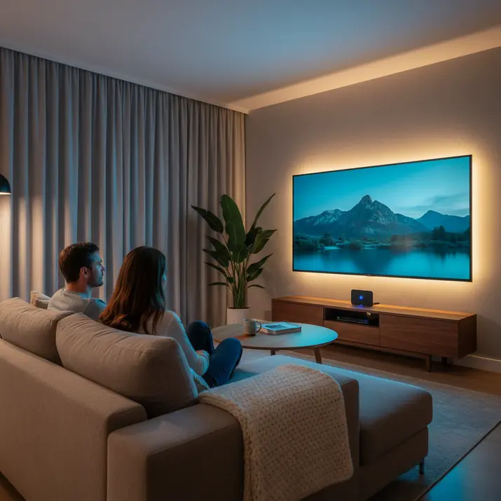 Premium home IPTV viewing setup in a modern UK living room