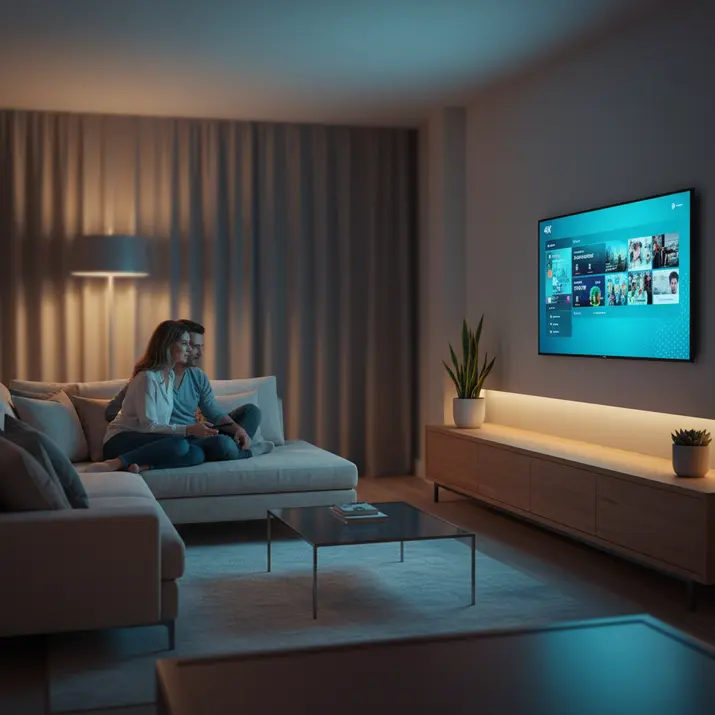 IPTV EPG setup and channel guide streaming in a modern UK living room