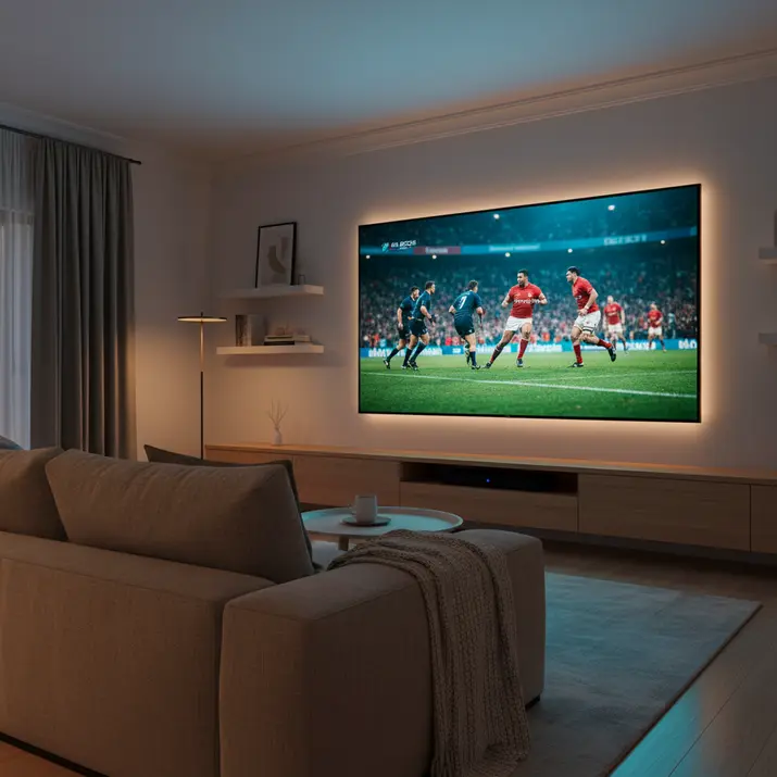 Premium Smart TV IPTV streaming in a modern UK living room