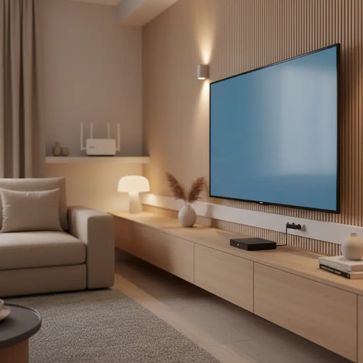 Premium UK Smart TV IPTV setup in a modern living room
