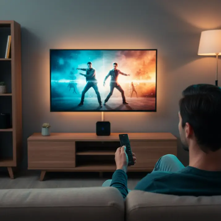 Seamless IPTV setup on a Smart TV with remote and streaming device