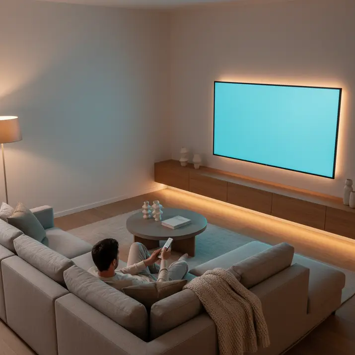 UK IPTV free trial experience with live channels and 4K streaming in a premium living room